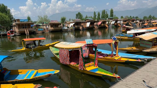 Colourful shikaras and houseboats on Dal Lake, Srinagar